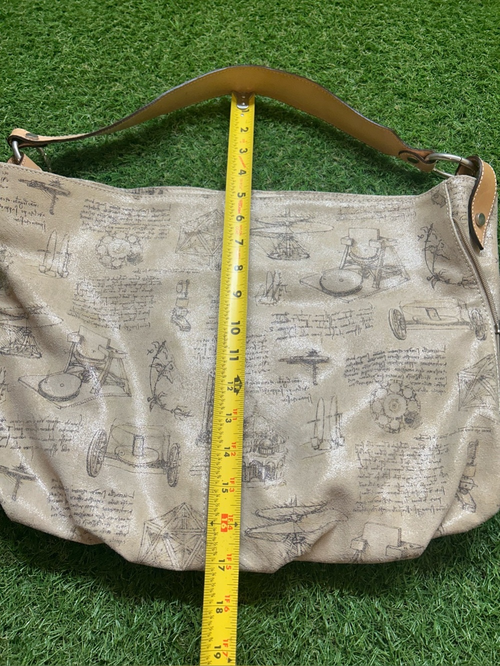 Genuine Leather Vera pelle Beige Printed Hobo Shoulder Bag - Picture 2 of 10